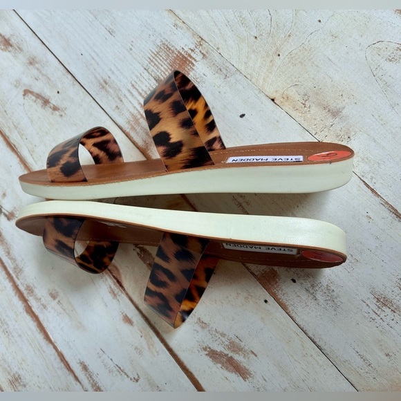 STEVE MADDEN leopard print slide sandals 9.5 chic cute summer animal print EUC - Picture 11 of 15